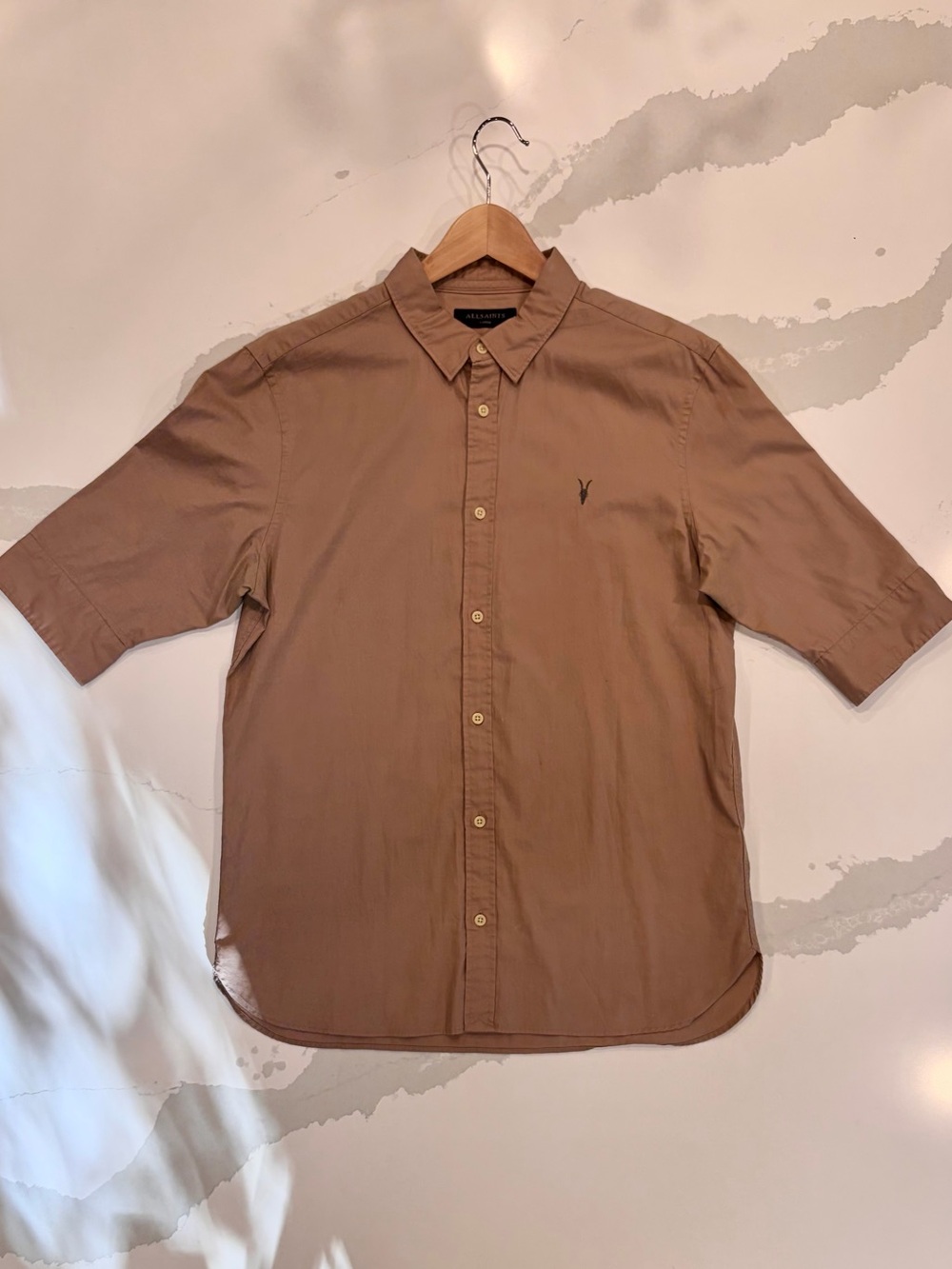 All Saints Men’s Short sleeve Button-Down Shirt in Dusty Rose colour